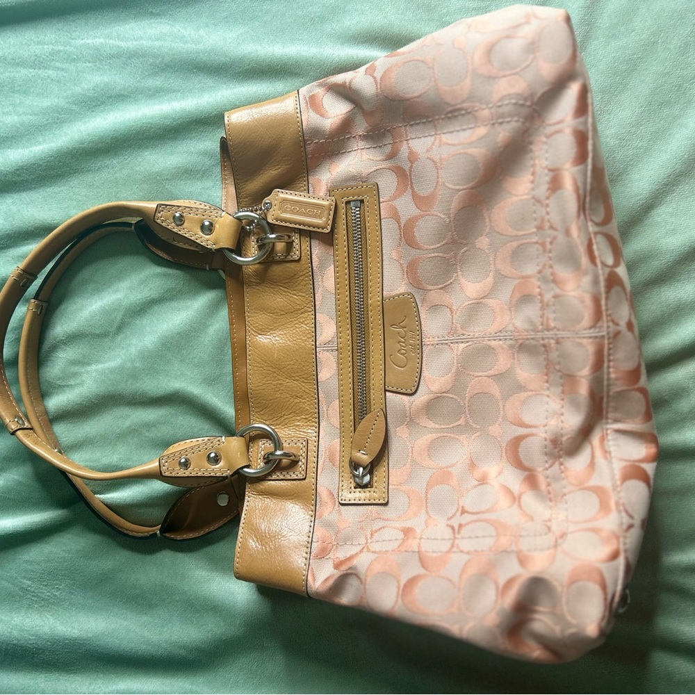 Coach Signature Pink and Tan Shoulder Bag